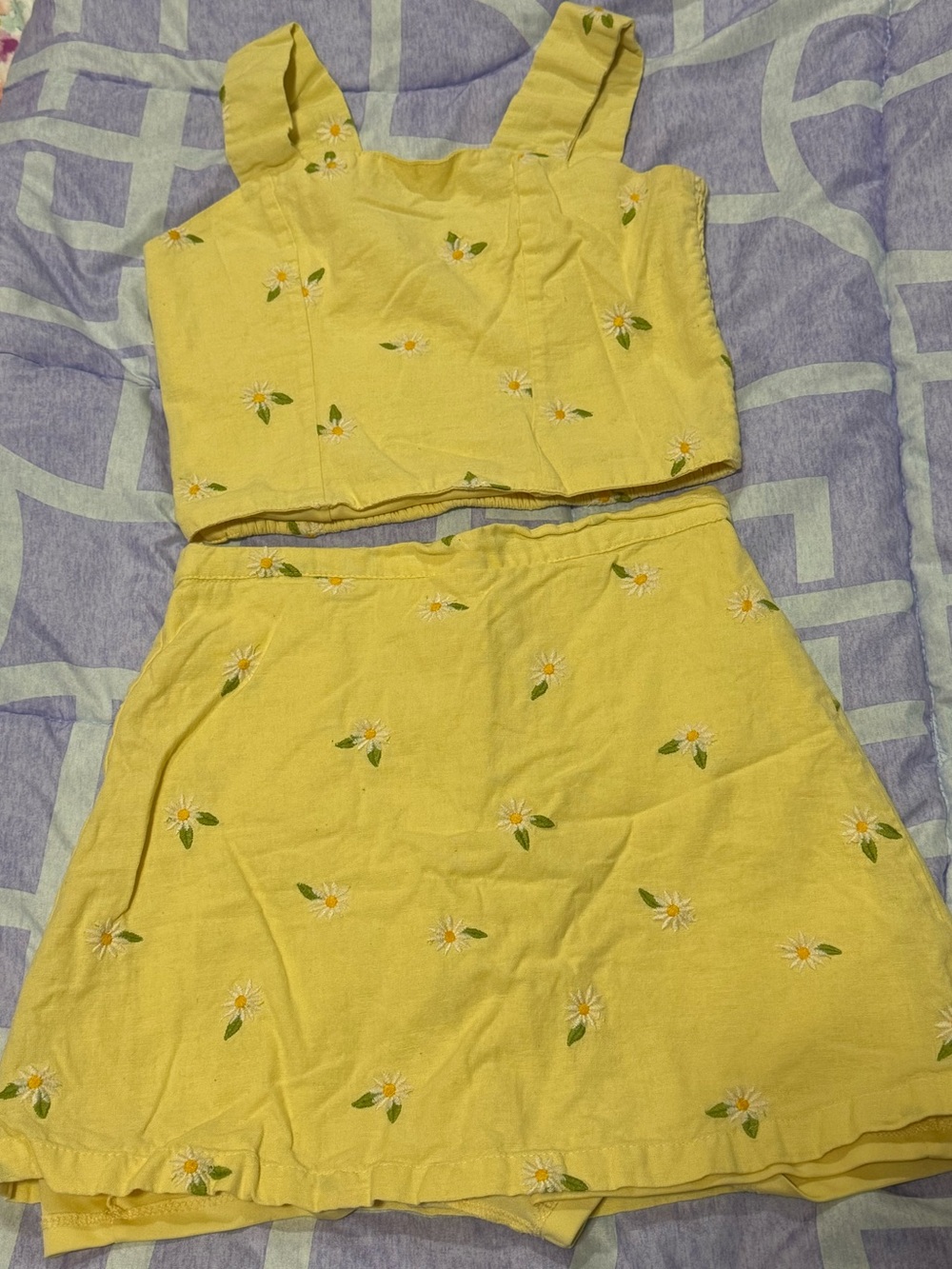 Yellow Daisy Kids Matching Set - Crop Top & Skirt